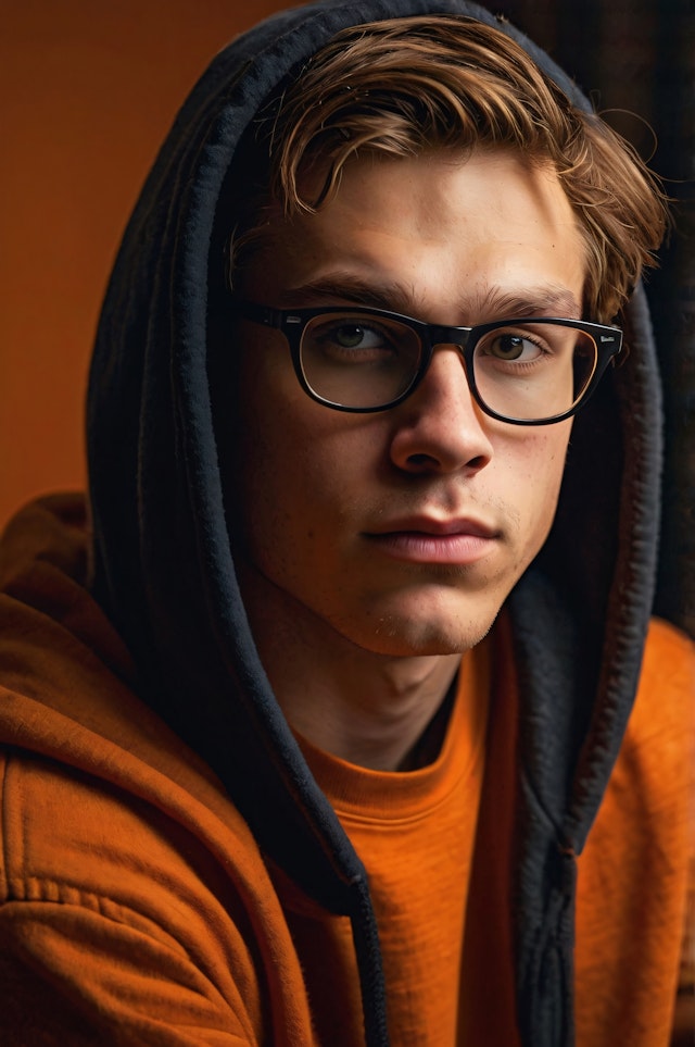 Young Man in Hooded Sweatshirt