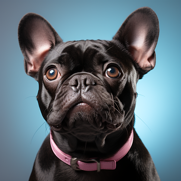 Attentive Black French Bulldog with Pink Collar