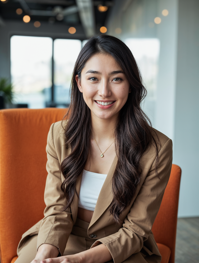 Professional Woman Seated on Orange Chair