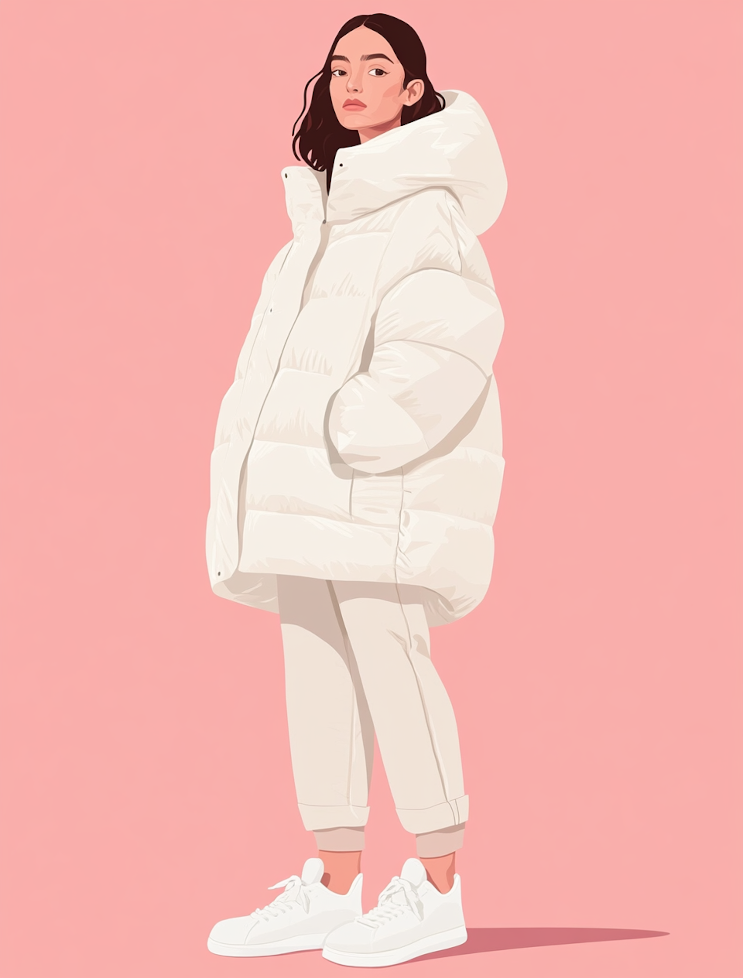 Woman in Winter Attire Against Pink Background