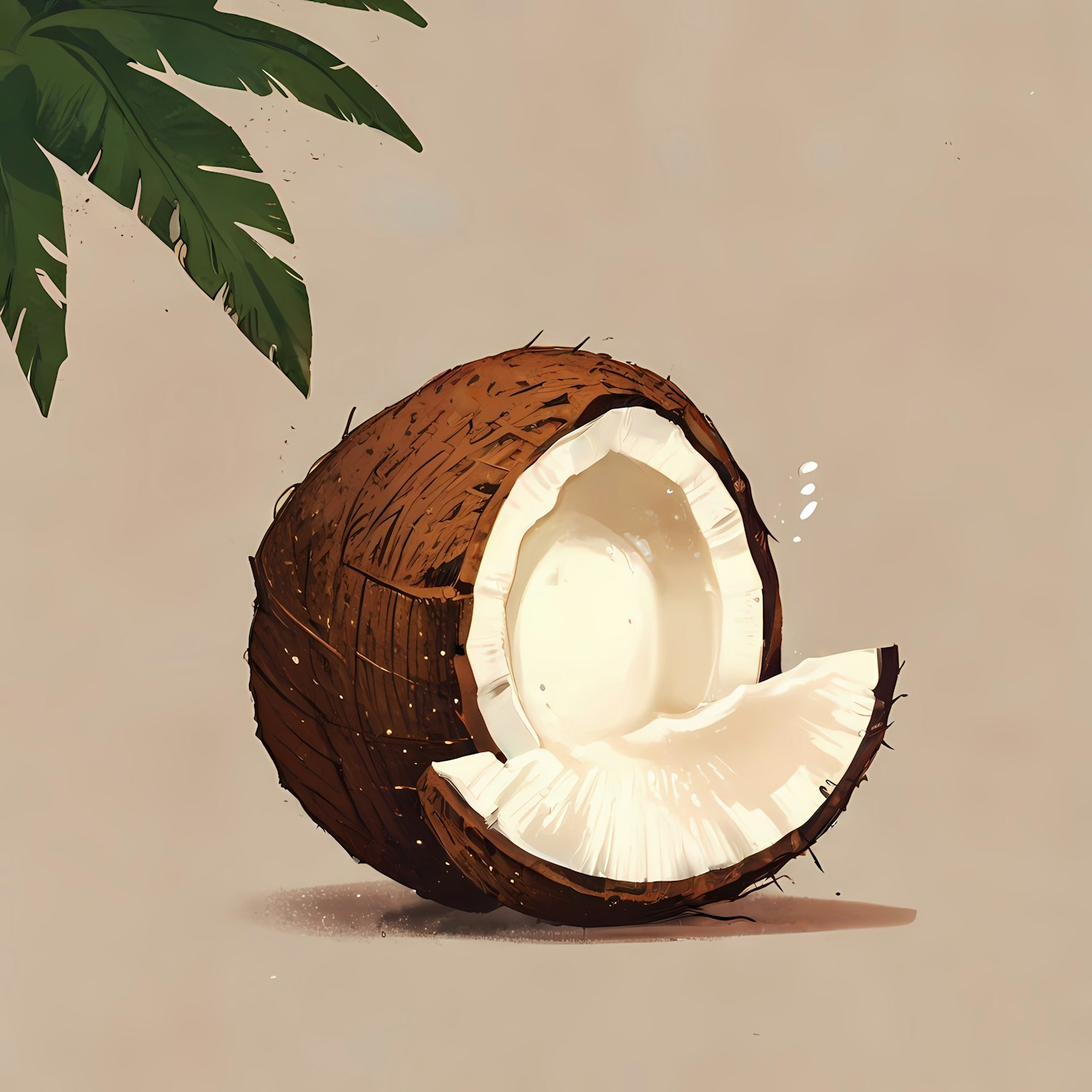 Halved Coconut with Palm Leaves