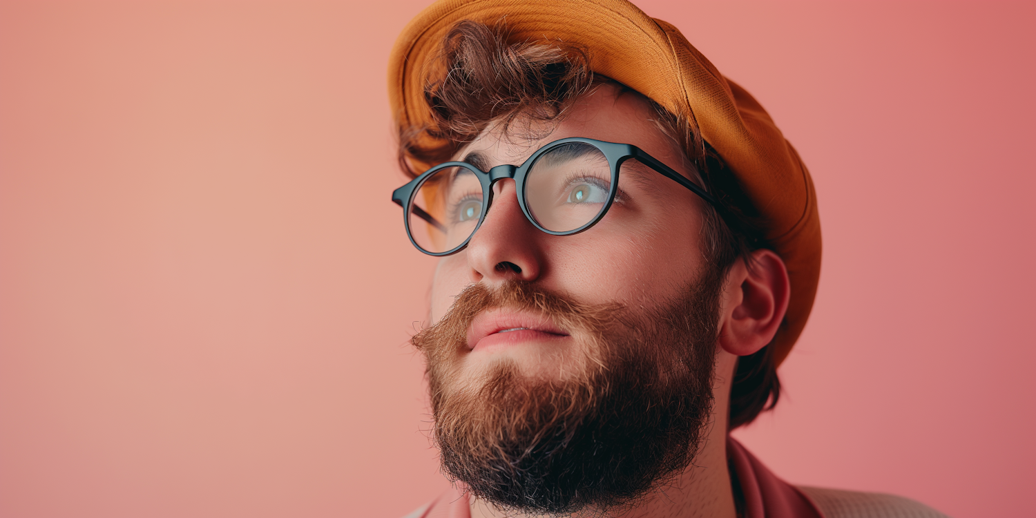 Thoughtful Young Man with Beard and Glasses