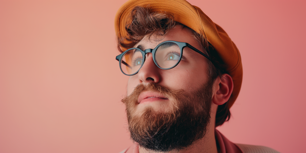 Thoughtful Young Man with Beard and Glasses