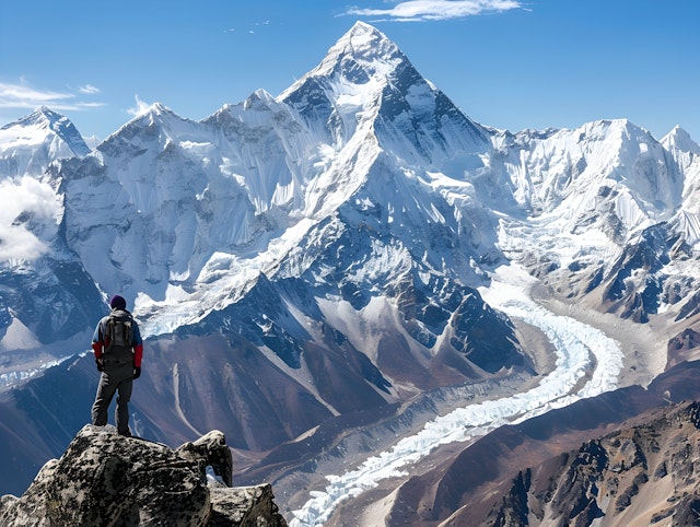 Mountain Landscape with Lone Hiker