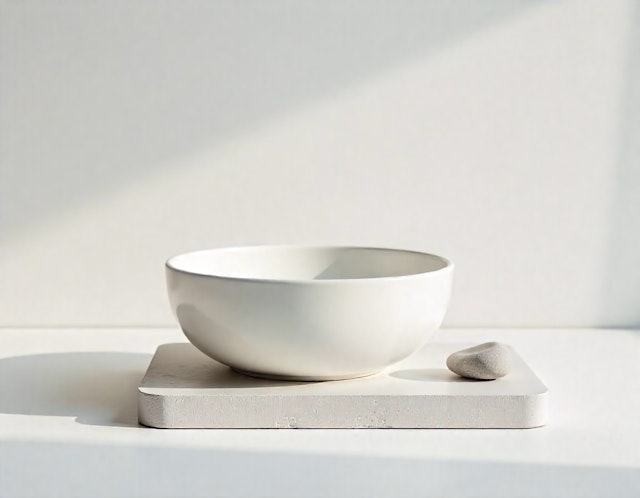 Minimalist Ceramic Bowl and Stone