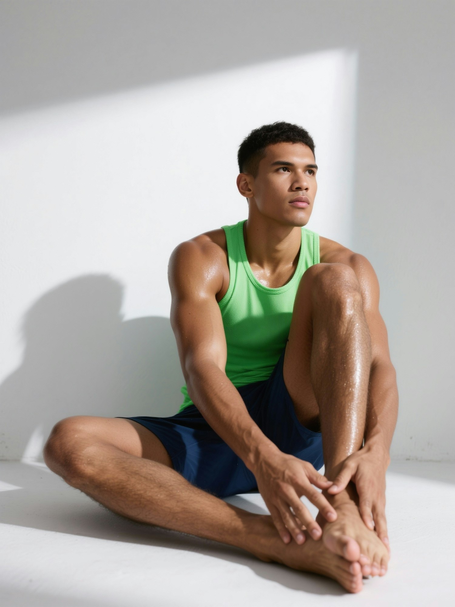 Athletic Pose in Minimalist Room