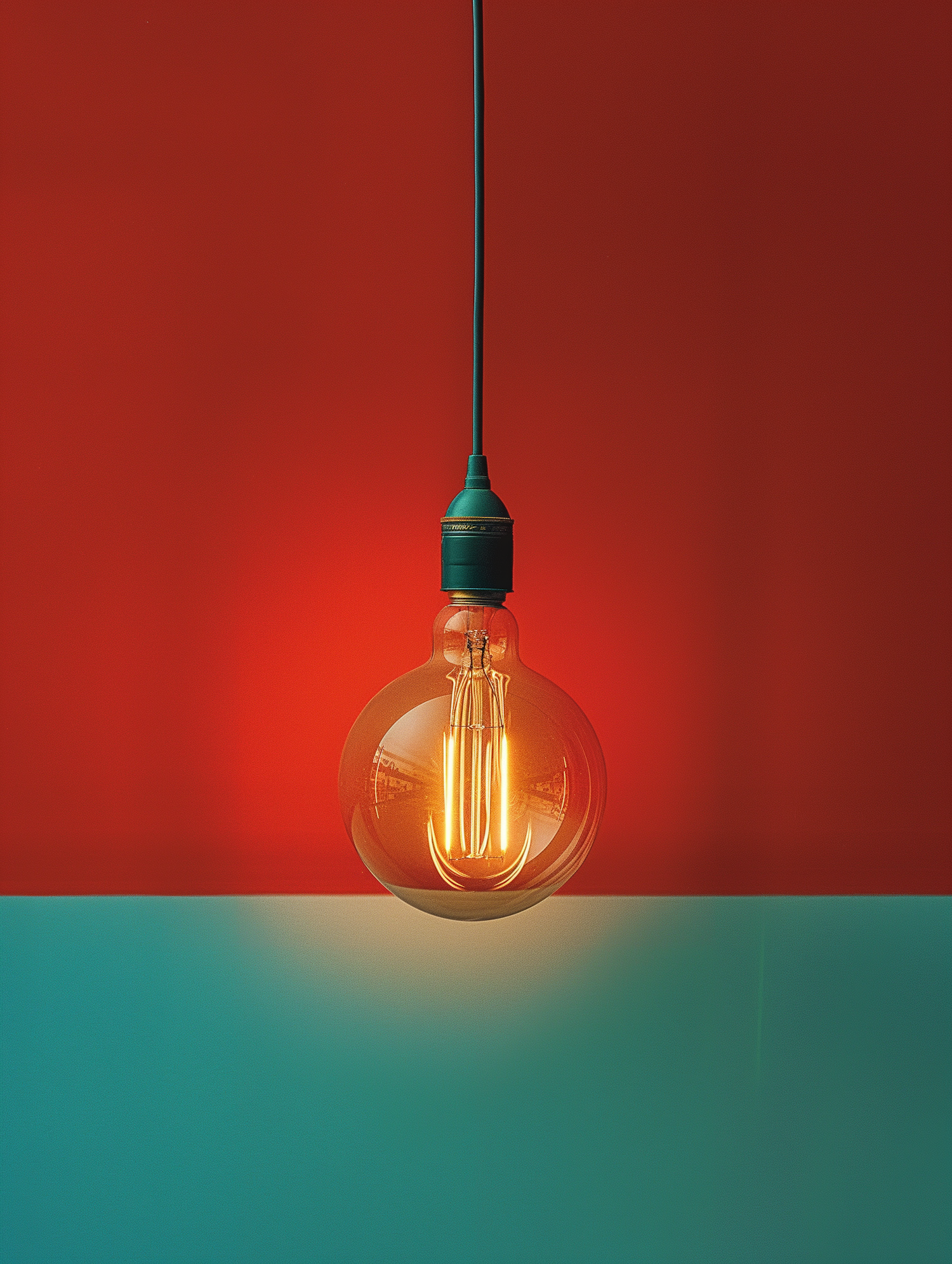 Illuminated Incandescent Light Bulb Against Colorful Background