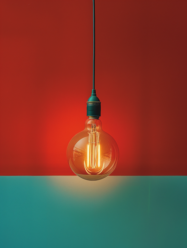 Illuminated Incandescent Light Bulb Against Colorful Background