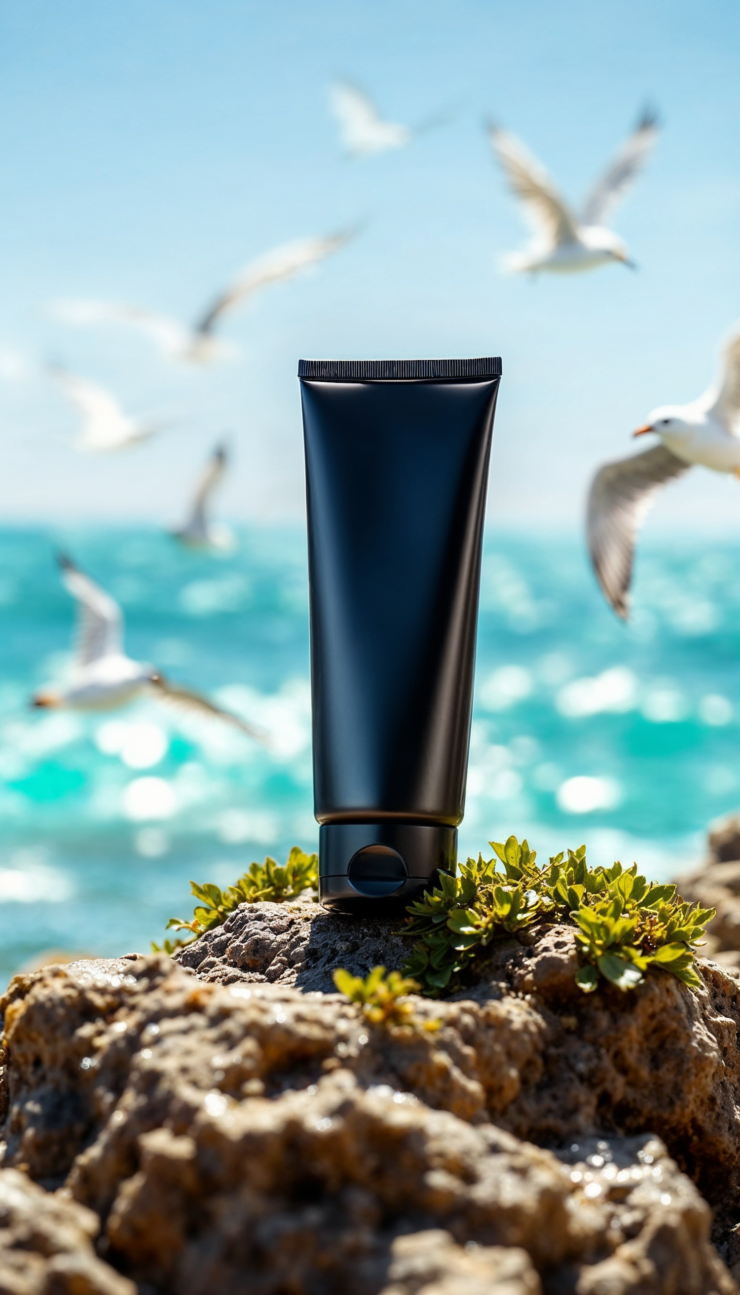 Cosmetic Product on Rocky Seascape