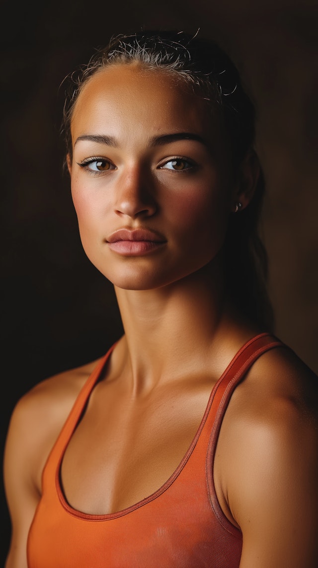 Serene Young Woman in Orange Tank Top