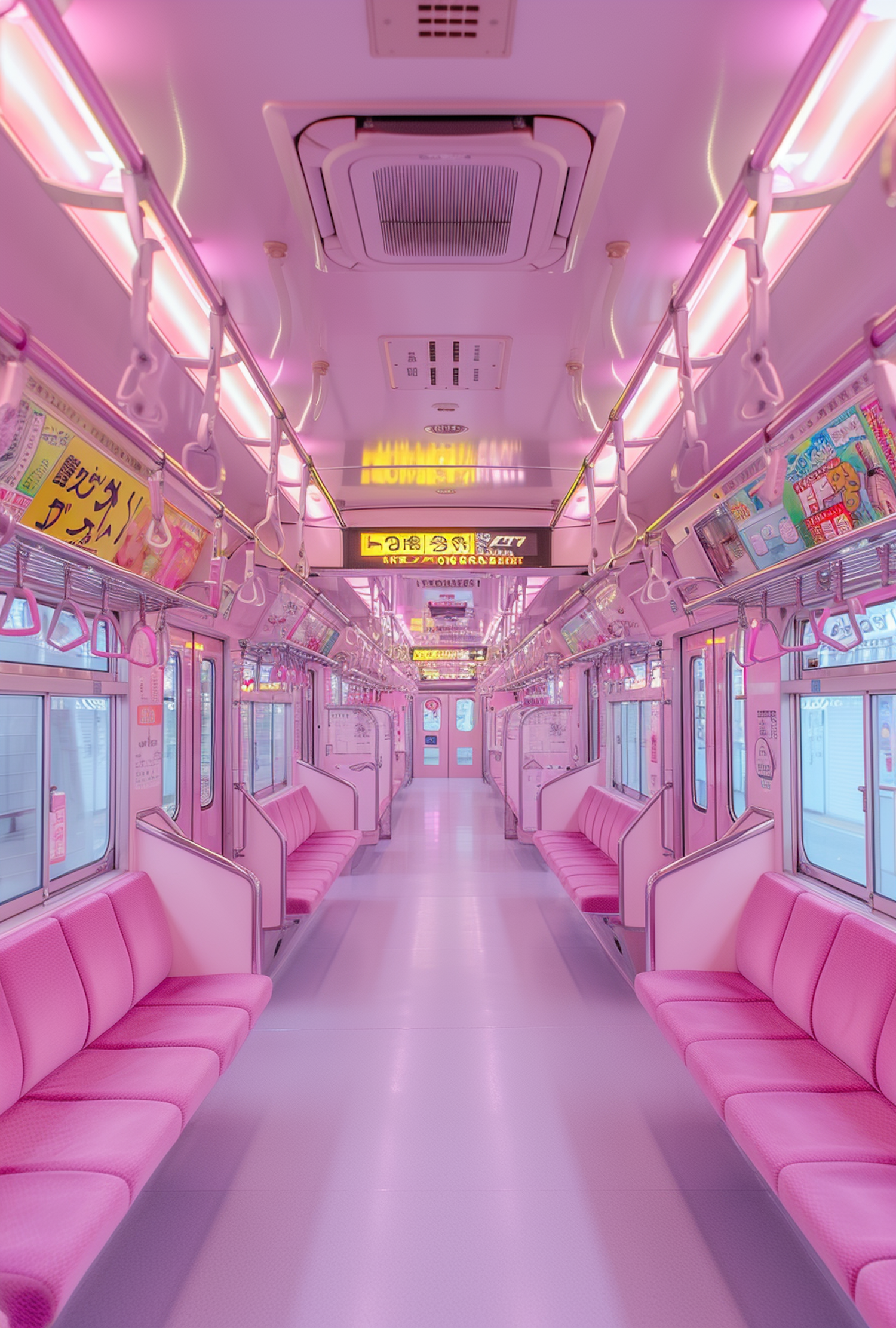 Pink-themed Train Carriage Interior