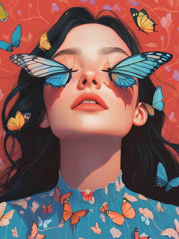 Serene Portrait with Butterflies