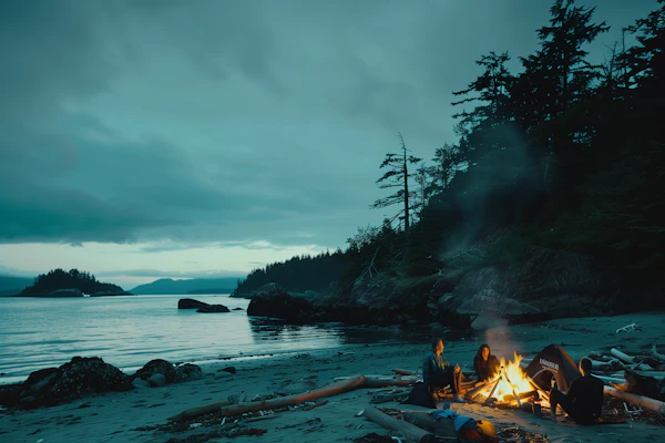 Serene Beach Campfire at Dusk