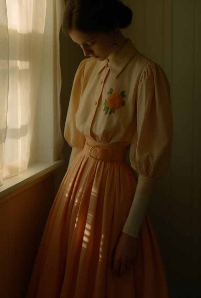 Serene Contemplation in Retro Peach