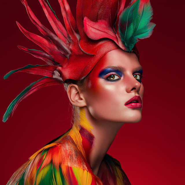 Vibrant Portrait with Colorful Makeup and Headpiece