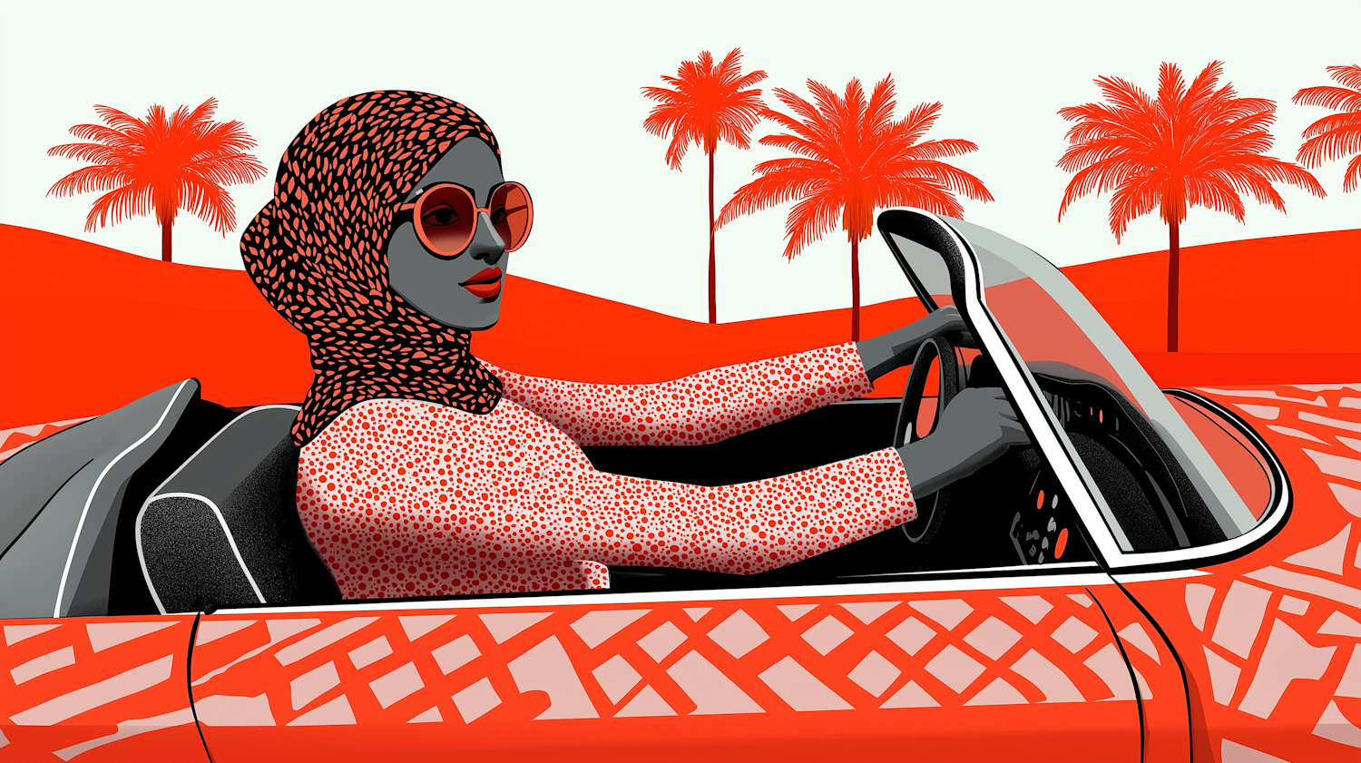 Fashionable Woman Driving Convertible