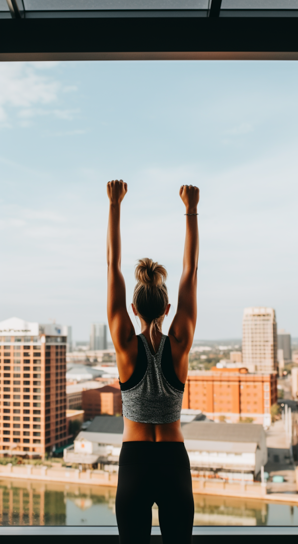 Triumphant Athlete Overlooking the Cityscape