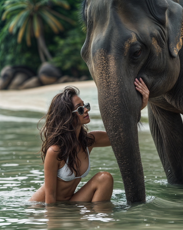 Intimate Moment Between Woman and Elephant
