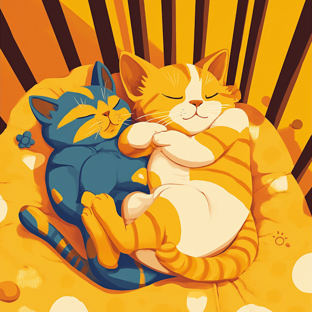 Affectionate Cartoon Cats Embracing