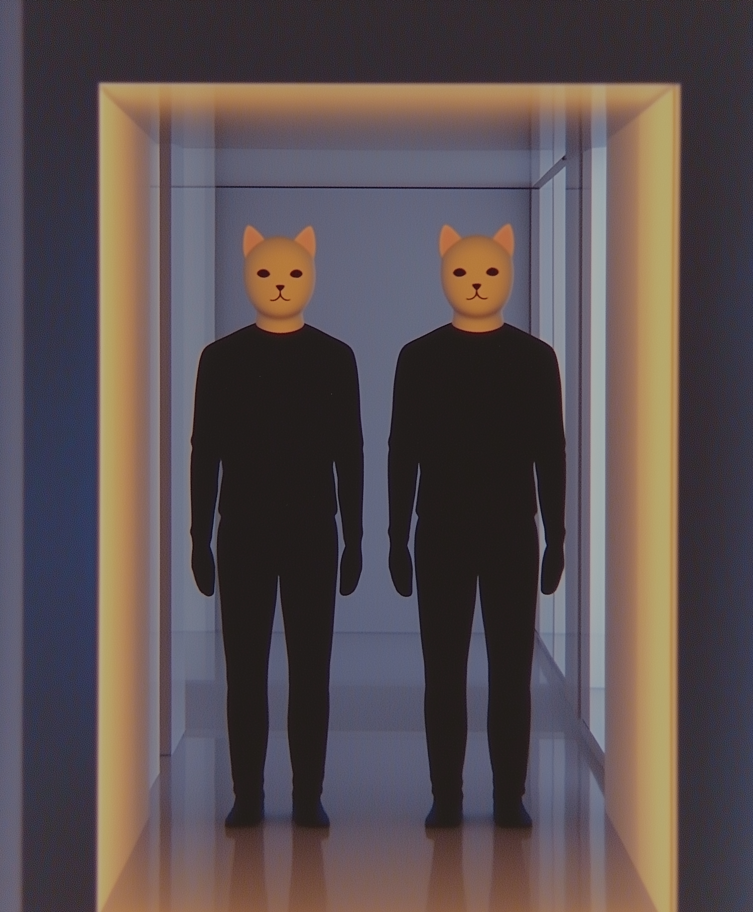 Masked Figures in Corridor