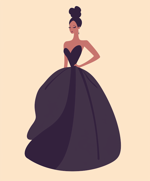 Elegant Woman in Black Gown Illustration