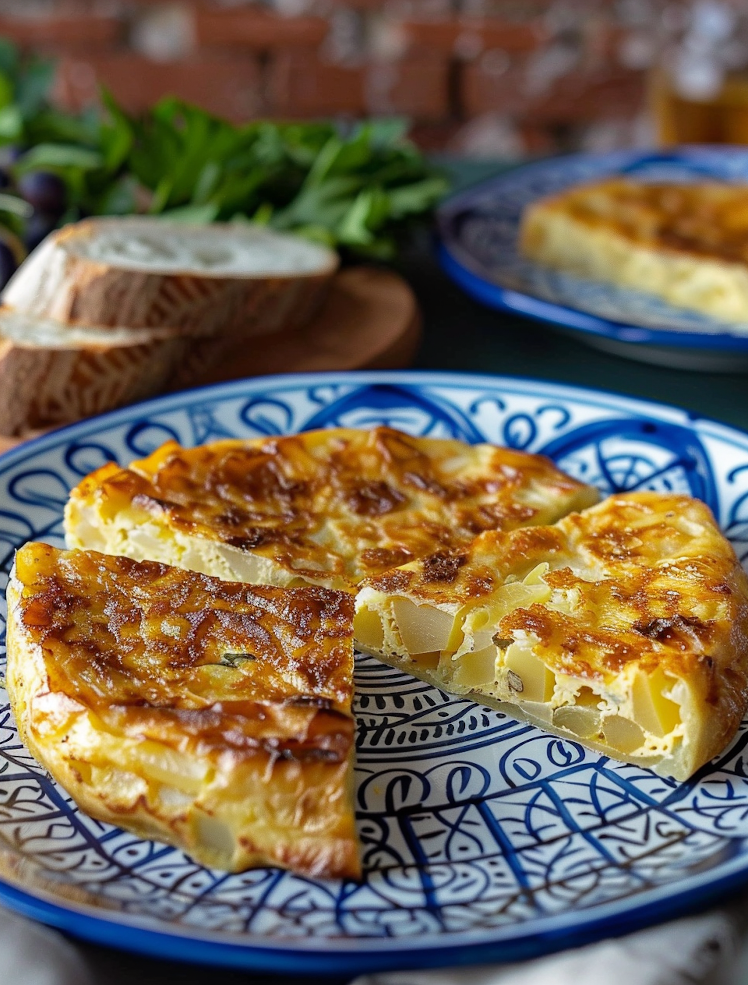 Freshly Cooked Spanish Tortilla on Ornate Plate