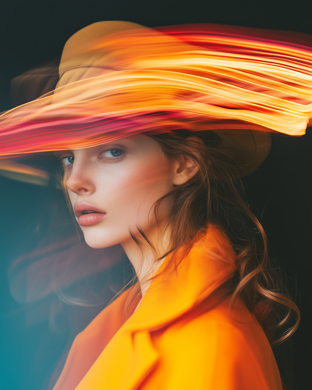 Serene Woman in Vibrant Orange Coat