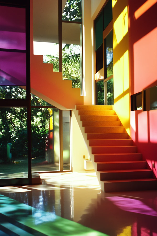 Vibrant Staircase with Colored Light