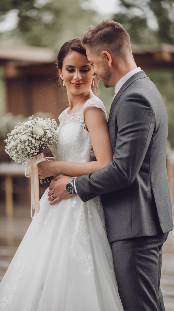 Tender Moment Between Bride and Groom