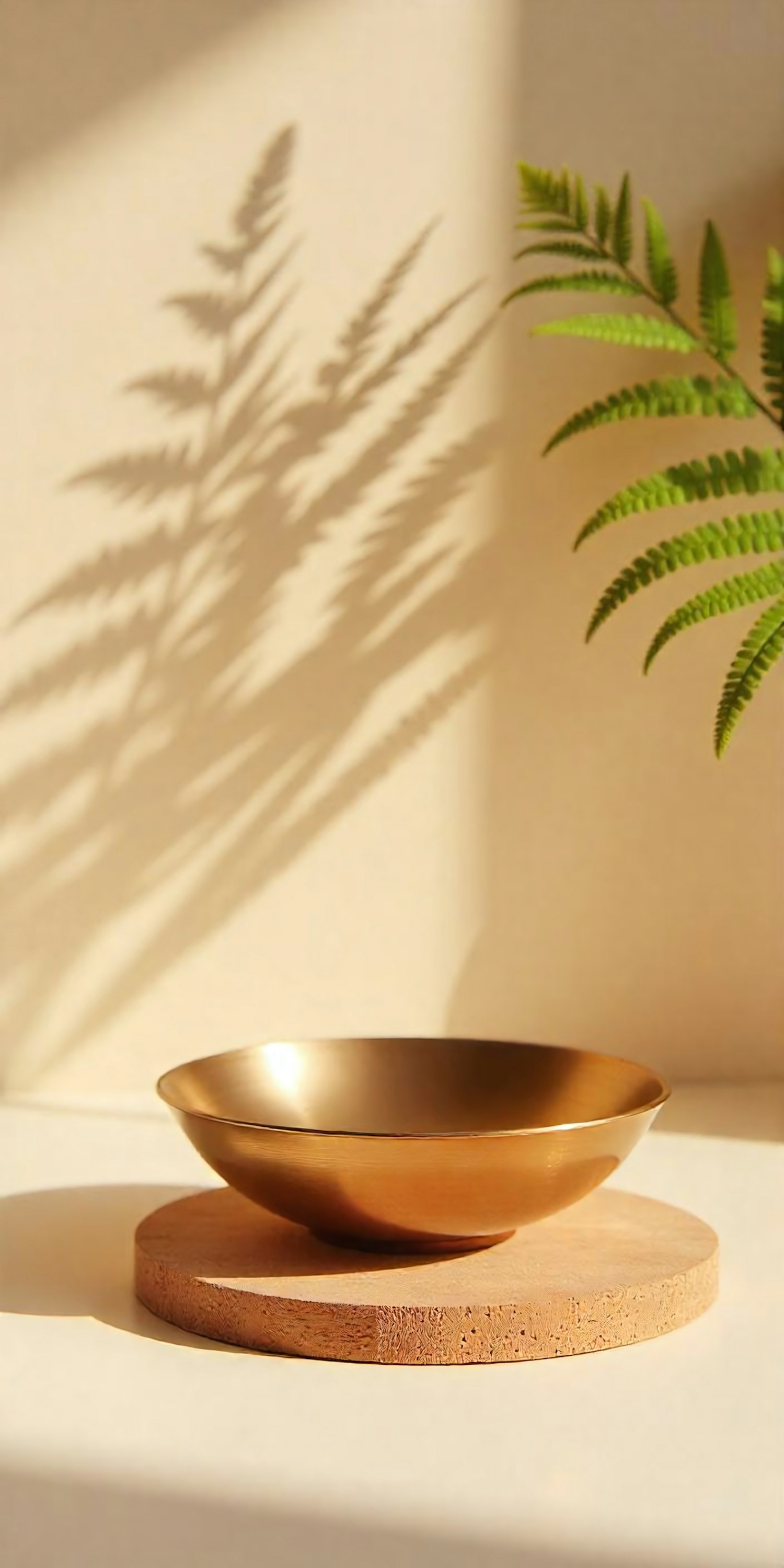 Golden Bowl on Wooden Platform