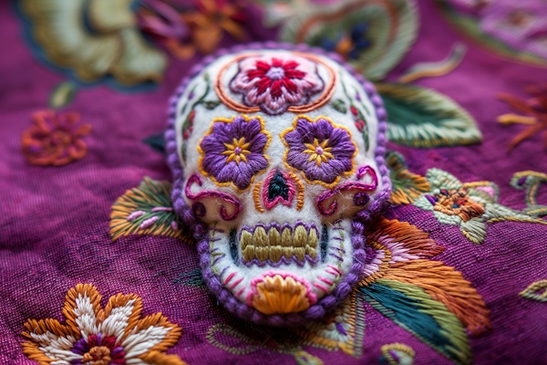 Embroidered Sugar Skull on Fabric