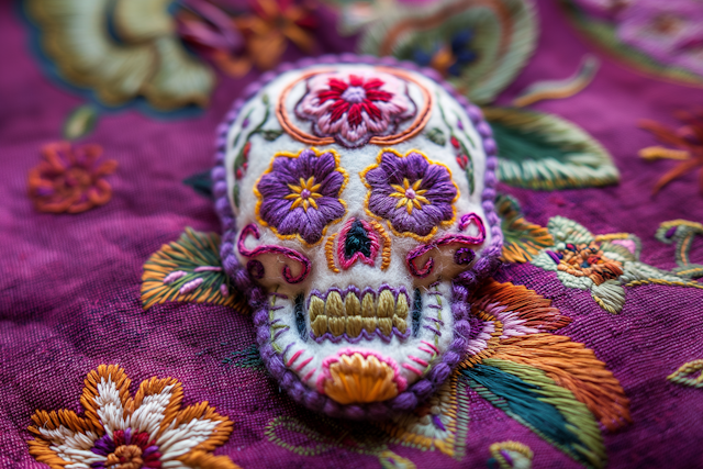 Embroidered Sugar Skull on Fabric