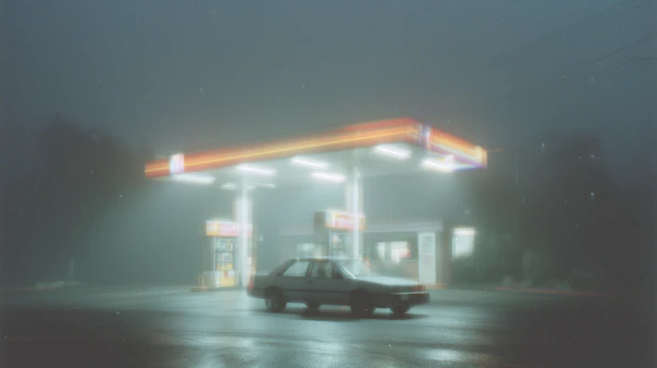Foggy Gas Station Scene