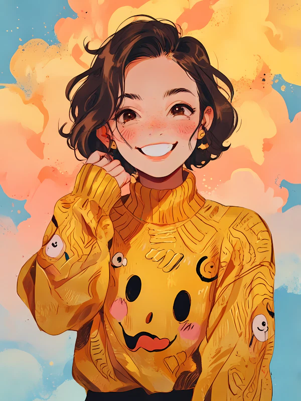 Joyful Expression in Yellow Sweater