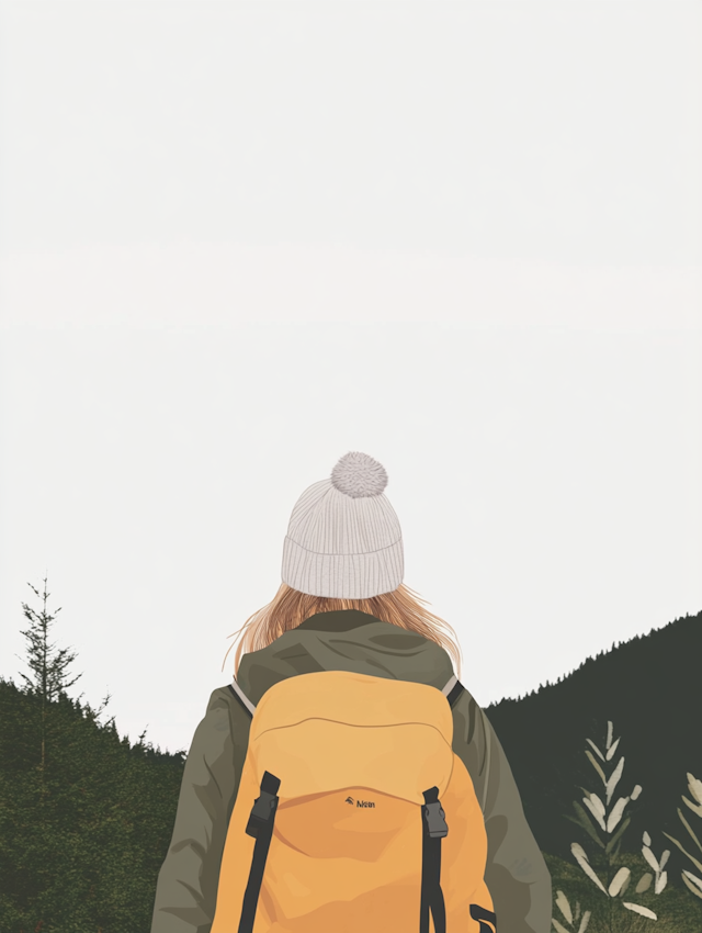 Person with Yellow Backpack in Nature