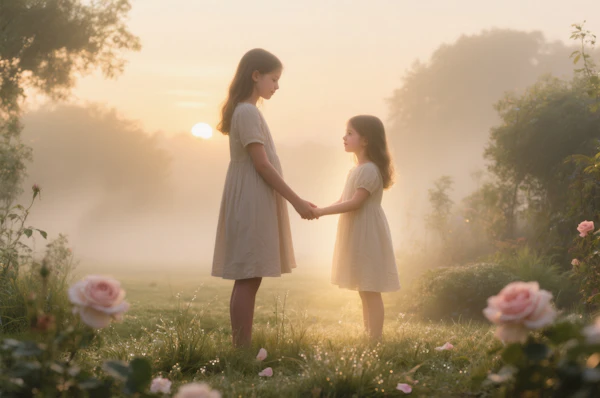 Girls in Sunrise Garden