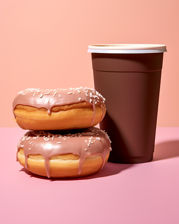 Pink Glazed Donuts and Coffee Still Life
