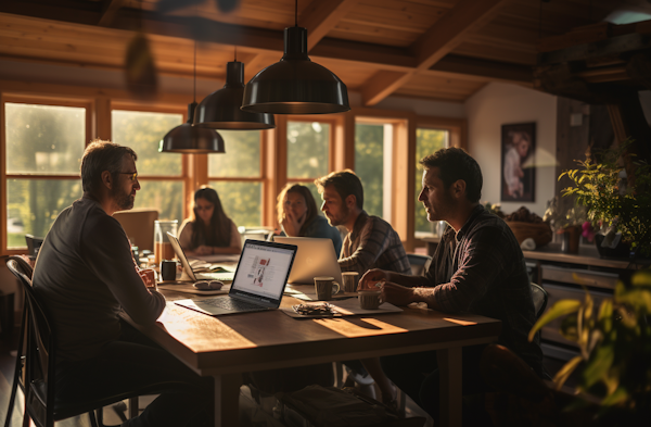 Cozy Collaborative Workspace in Golden Hour