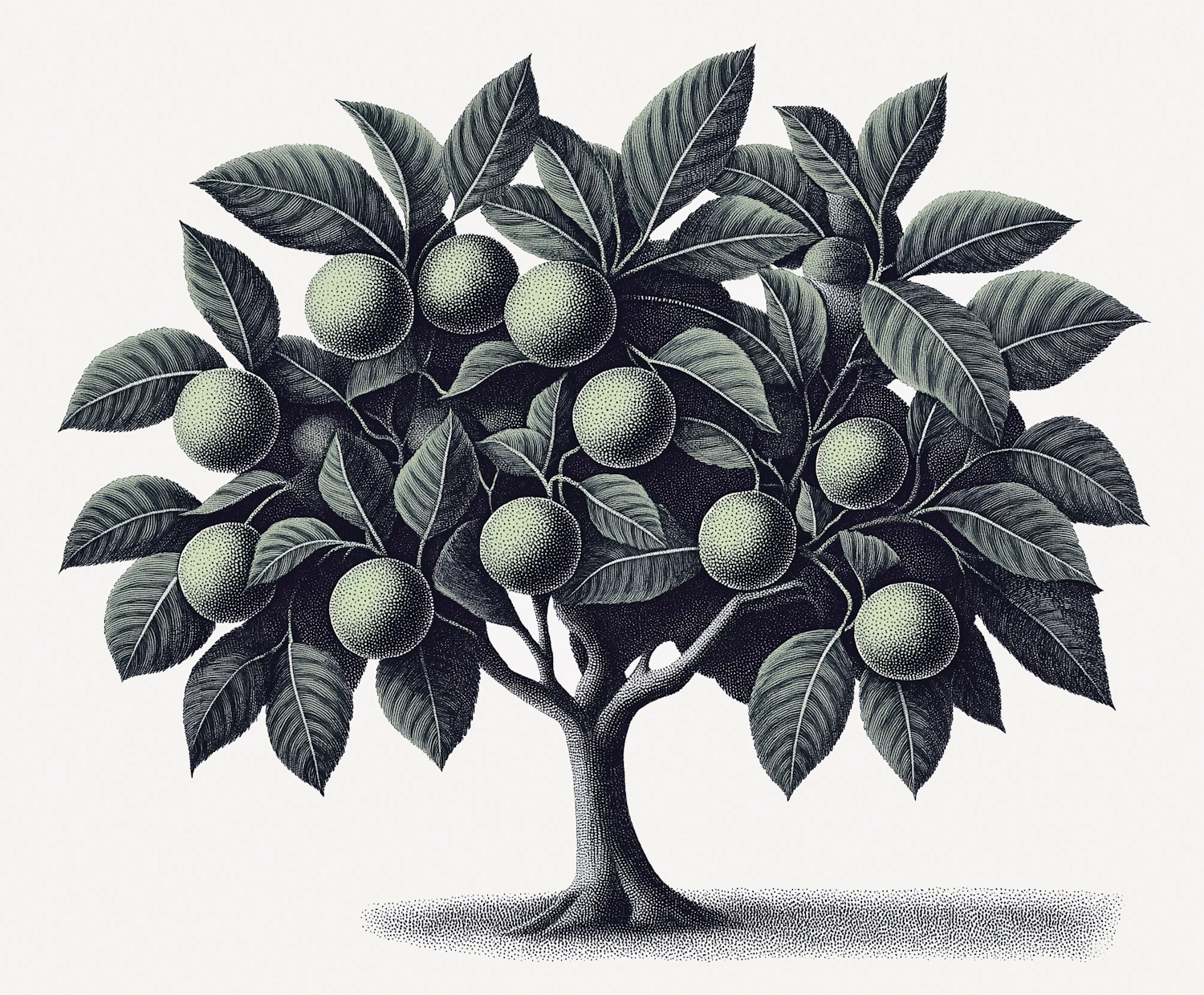 Monochromatic Illustration of a Fruit Tree