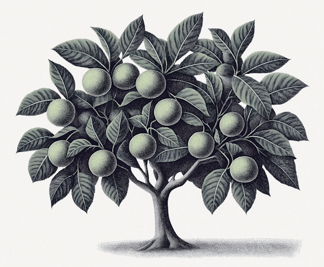 Monochromatic Illustration of a Fruit Tree