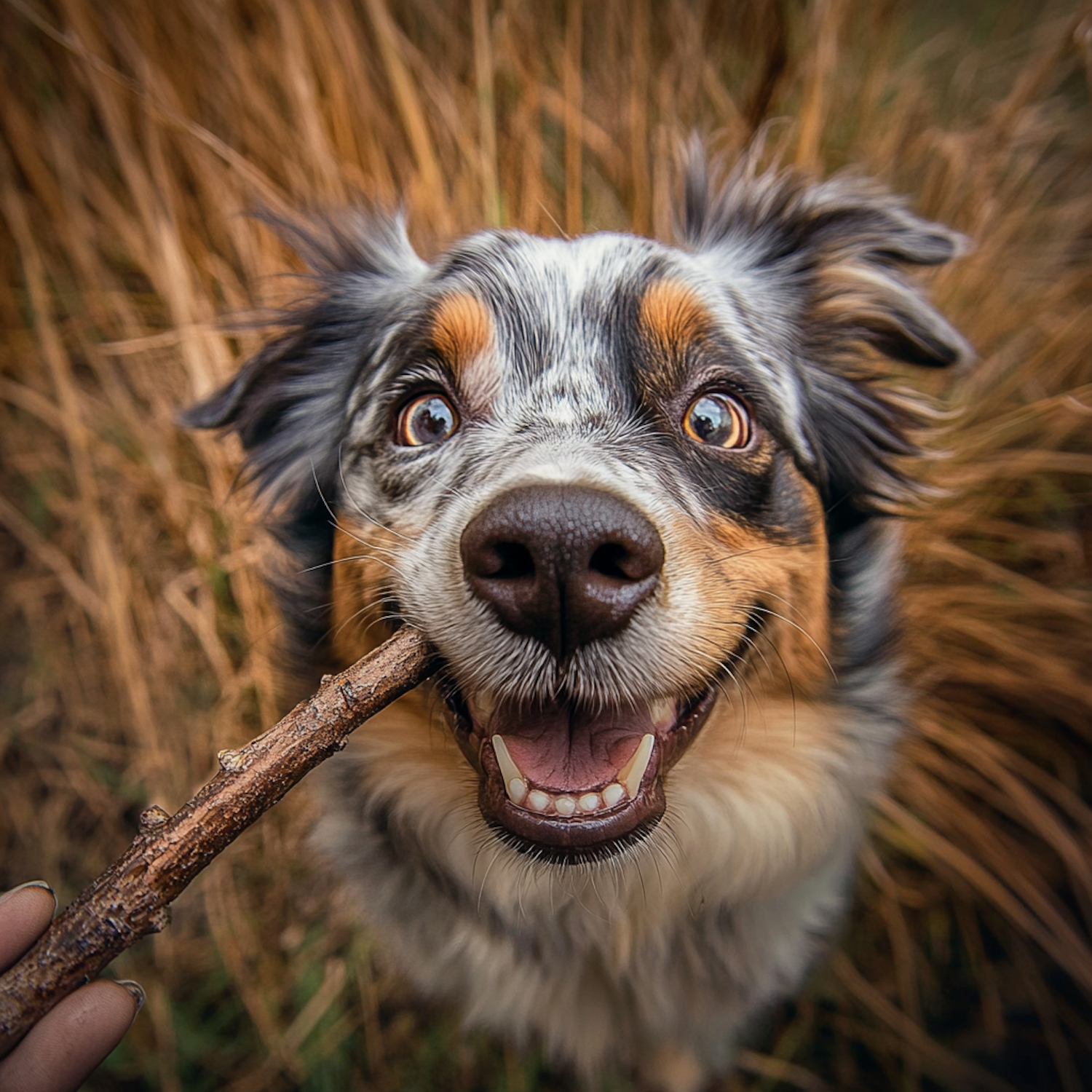 Joyful Dog with Stick