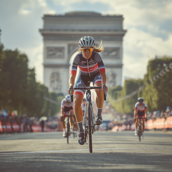 Female Cyclist Racing in Paris