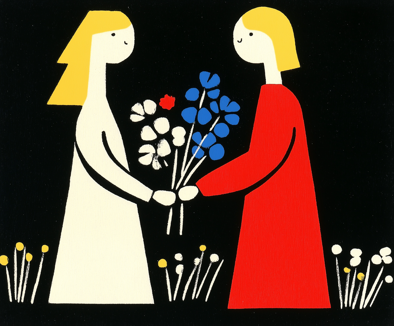 Stylized Figures with Bouquets