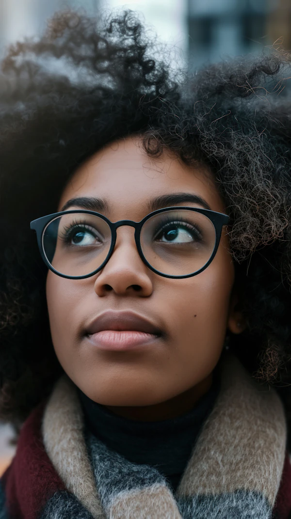 Contemplative Young Woman with Curly Hair