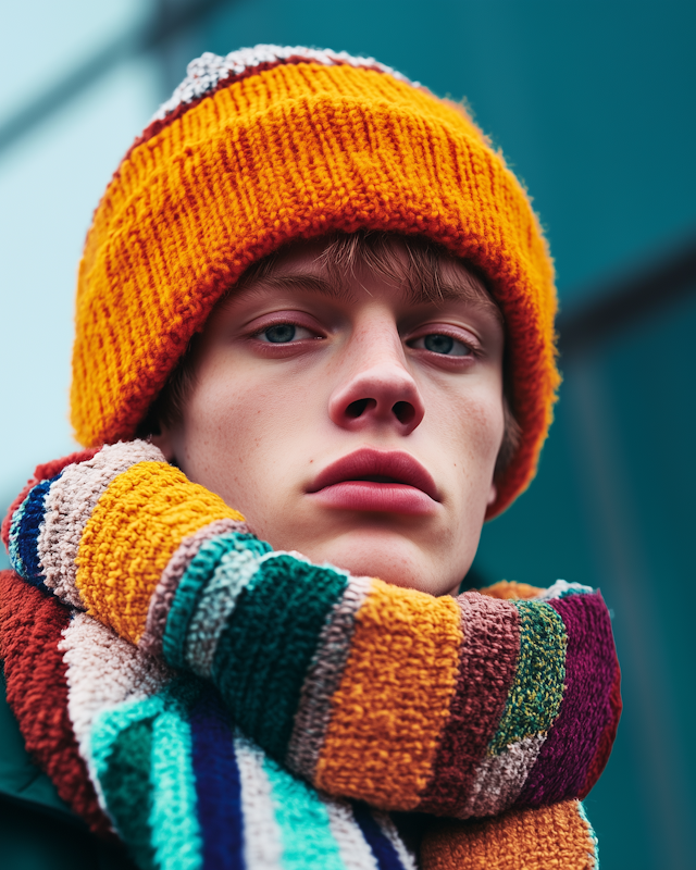 Close-up of Person with Knitted Accessories