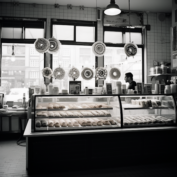 Vintage Bakery Interior with Bread Display