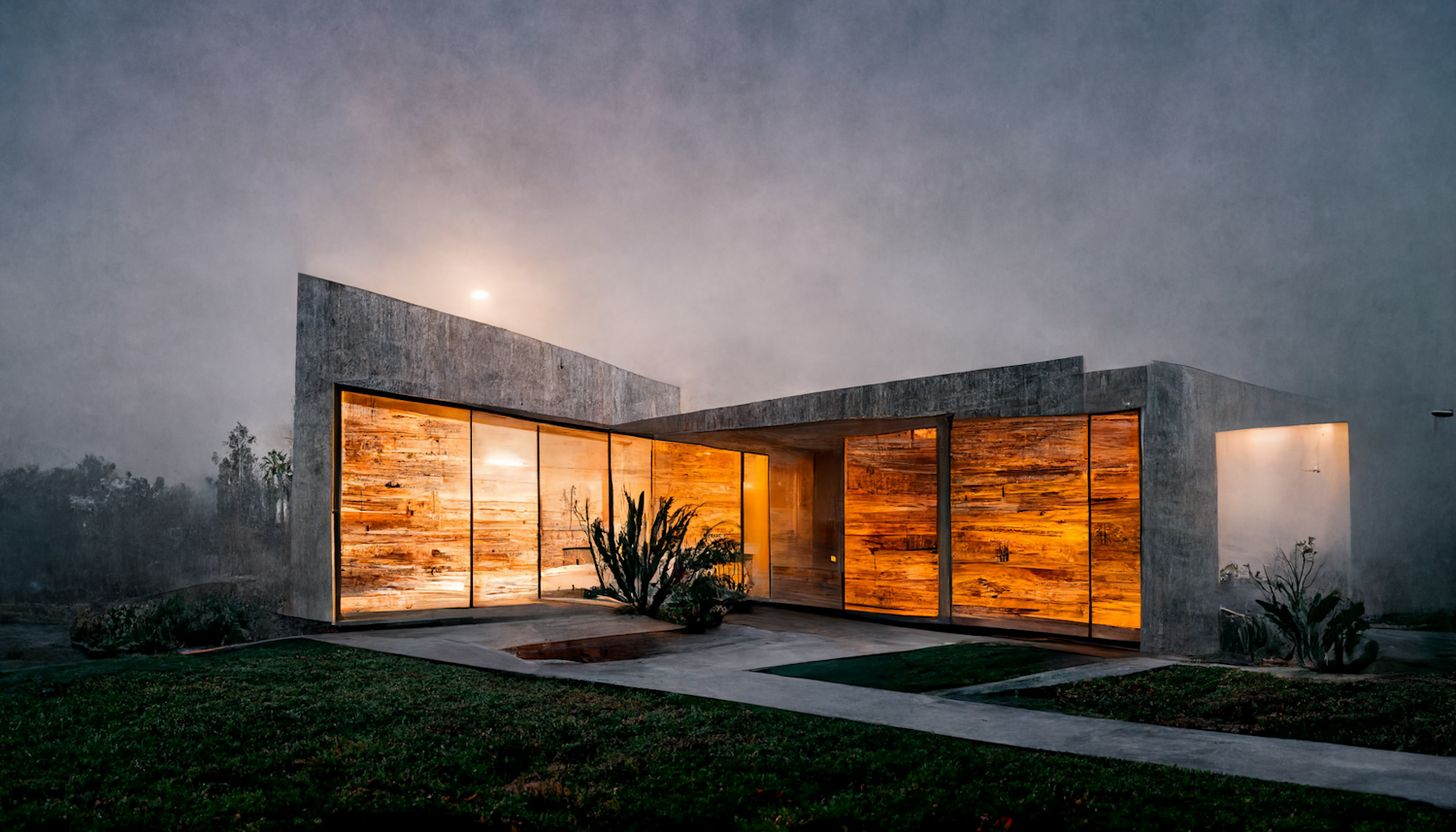 Misty Modern Architecture at Twilight