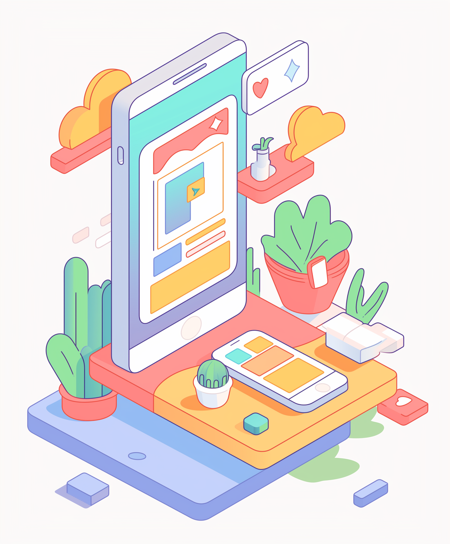 Stylized Smartphone Illustration with Plants