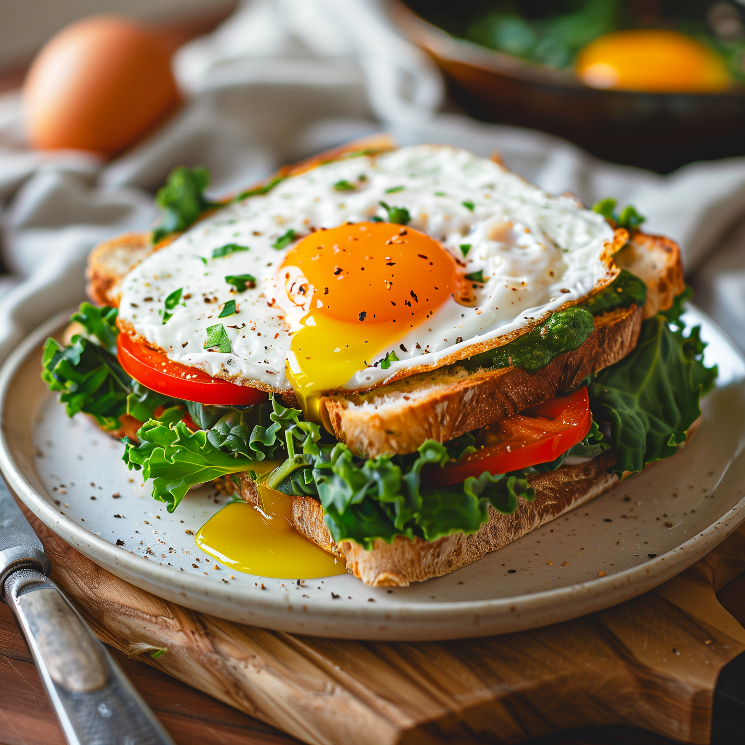 Rustic Breakfast Sandwich With Sunny-Side-Up Egg