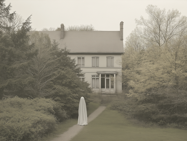 Eerie Solitary Figure by Old House